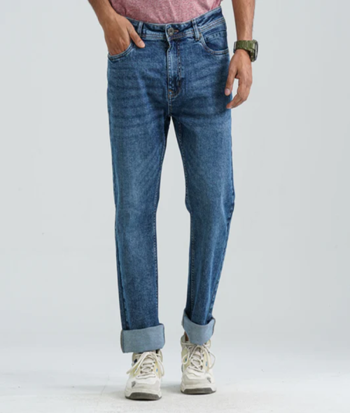 Classic Straight-Leg Mid-Wash Denim Jeans
