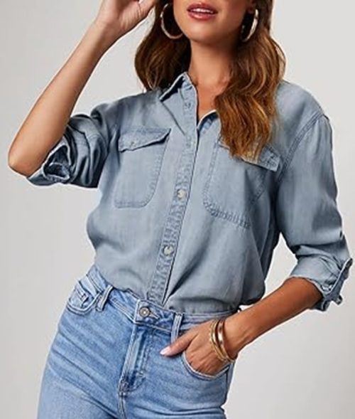 Classic Light Wash Chambray Denim Shirt