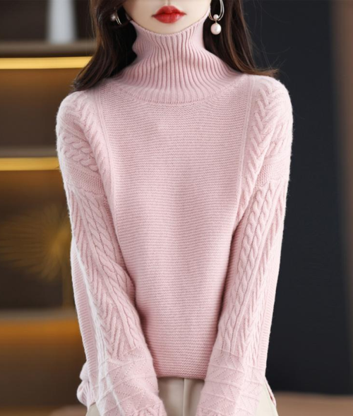 The Rose Quartz Cable-Knit Turtleneck
