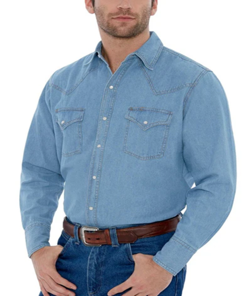 Men’s Classic Western Denim Snap-Front Shirt
