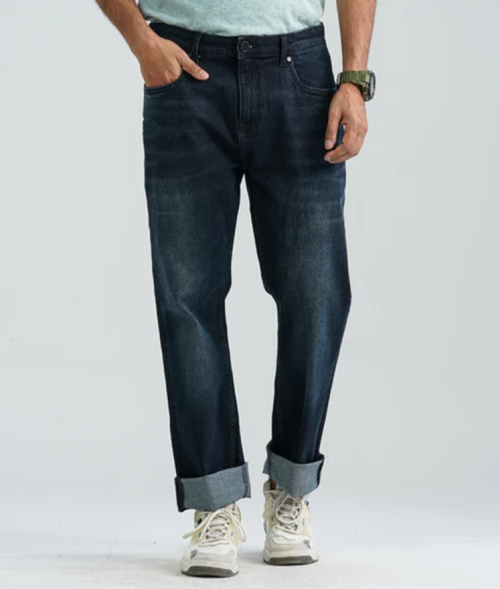 Relaxed Fit Dark Wash Cuffed Jeans