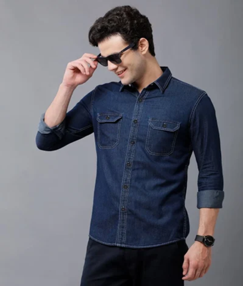 Smart-Casual Raw Indigo Denim Shirt