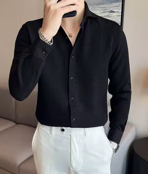 Men’s Midnight Honeycomb Textured Slim-Fit Shirt