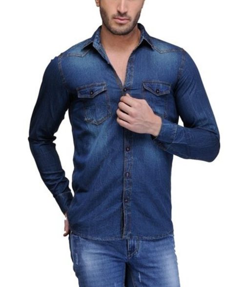 Men’s Rugged Dark Wash Tailored Denim Shirt